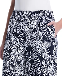 Rafaella Petite Paisley Crochet Trim Pants