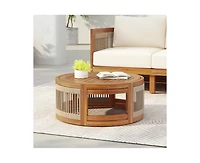 sumyeg 27.95" Acacia Wood Outdoor Coffee Table with Handwoven Rope Accent Patio Table
