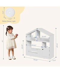 homfan 2-Tier Kids Bookshelf and Toy Storage with Motion Sensor Light, 36.6" Wide Wooden Bookcase for Nursery, Playroom Bedroom