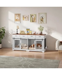 gaomon Dog Crate Furniture, Dog Kennel Indoor with 4 Sliding Doors and 4 Drawers, Multi-Functional Dog Crate for Medium and Large Dogs for Living Room