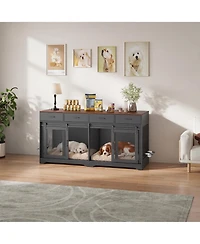gaomon Dog Crate Furniture, Kennel Indoor with 4 Sliding Doors and Drawers, Multi-Functional for Medium Large Dogs Living Room