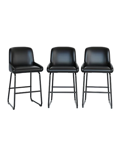 homfan Set of 4 modern Pu leather counter stools with backrest and footrest, armless design, sturdy metal frame for kitchen or seating