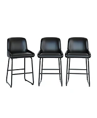 homfan Set of 4 modern Pu leather counter stools with backrest and footrest, armless design, sturdy metal frame for kitchen or seating