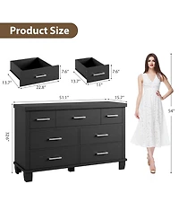 homfan 7 Drawers Modern Wood Dresser, 51" Wide Chest of Closet, Wooden Organizer with Metal Handle, for Bedroom, Living Room