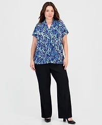 Kasper Plus Gathered V-Neck Short-Sleeve Blouse