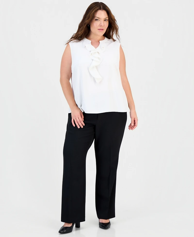 Kasper Plus Ruffle Split-Neck Sleeveless Top