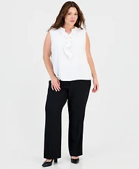 Kasper Plus Ruffle Split-Neck Sleeveless Top