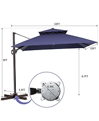 Pellebant Outdoor Patio Double Top 10x10 Ft Square Aluminum Cantilever Umbrella