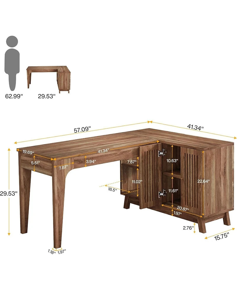 Tribesigns L-Shaped Desk with Storage Cabinet, 57-Inch Wood Corner Workstation, Home Office Computer