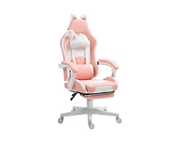 Flynama Cute Cat Style Gaming Chair with Footrest,Faux Leather Gamer Chair