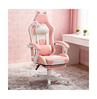 Flynama Cute Cat Style Gaming Chair with Footrest,Faux Leather Gamer Chair