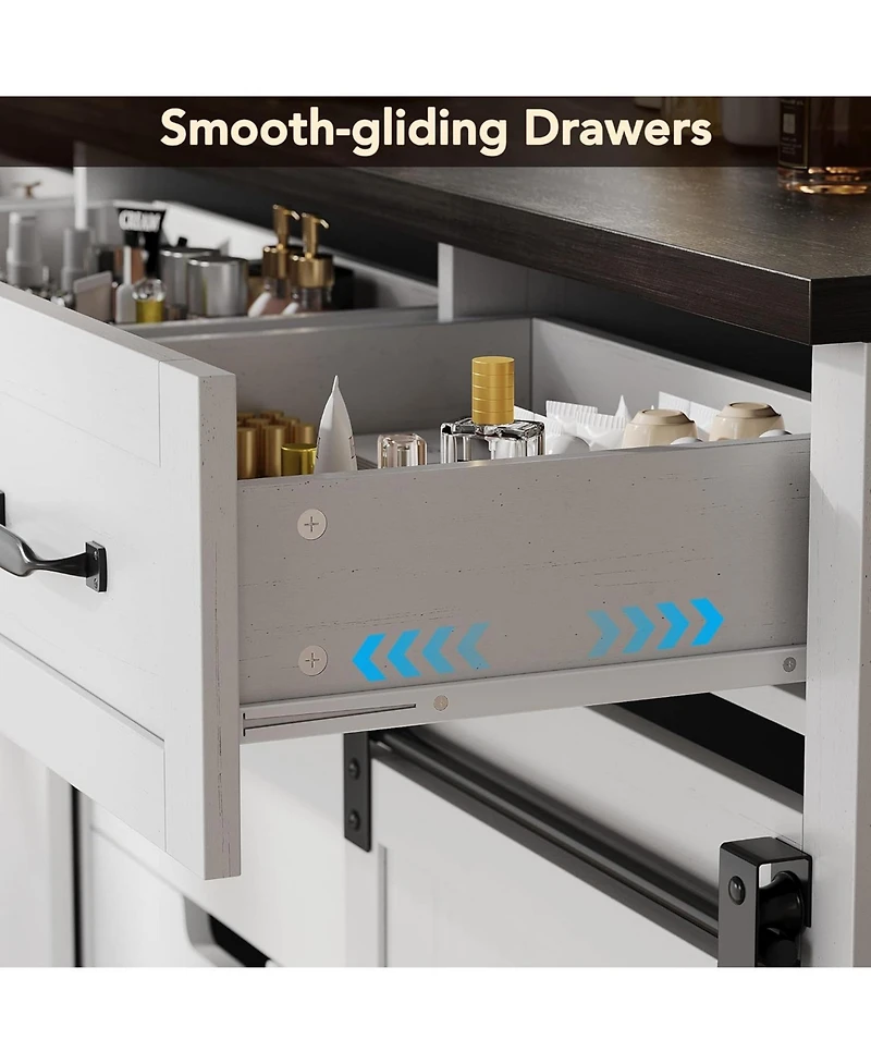 gaomon 6 Drawer Dresser with Mirror, Makeup Vanity Chest with Sliding Barn Doors for Bedroom