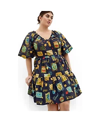 City Chic Women's Fantasy Dolce Print Puff Sleeve Mini Dress