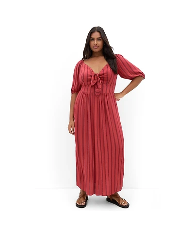 City Chic Women's Bella Stripe Tie Front Maxi Dress