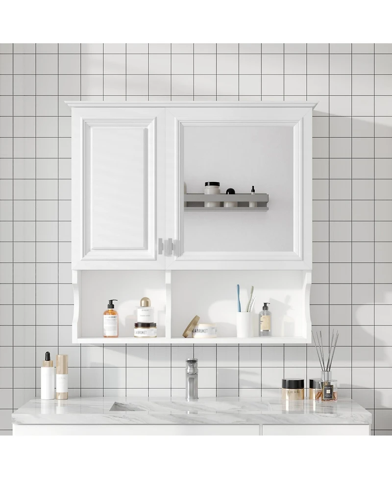 Airsurfer 30 Inch Mirror Medicine Cabinet with Open Shelves Wall Mounted Home Storage Cabinet with Doors and Adjustable Shelf Bathroom Storage