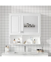 Airsurfer 30 Inch Mirror Medicine Cabinet with Open Shelves Wall Mounted Home Storage Cabinet with Doors and Adjustable Shelf Bathroom Storage