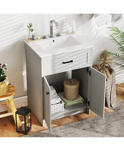Casainc Bathroom Vanity Unit with Basin and Double Door Storage Cabinet