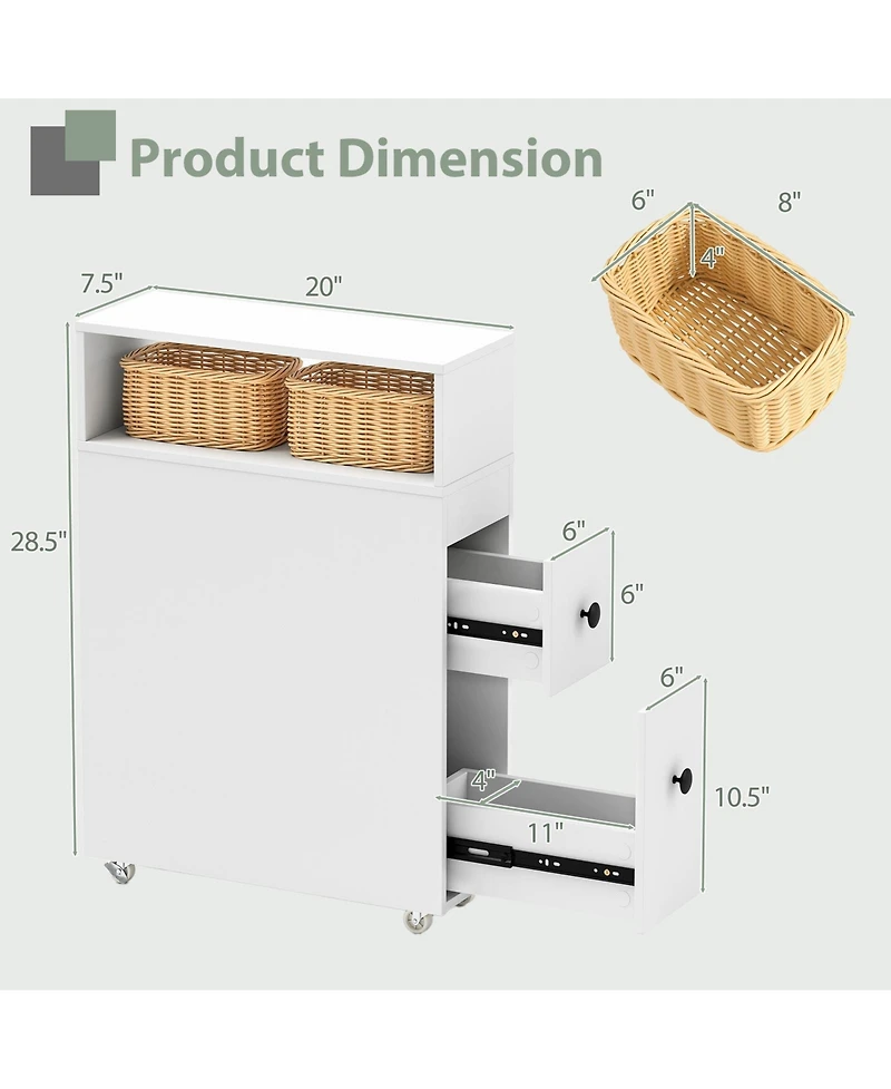 sumyeg Mdf, Engineered Wood Deep Slide-Out Drawers Slim Bathroom Cabinet Wooden Organizer