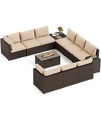 Gouun 12 Piece Outdoor Pe Wicker Conversation Set with 32 in Propane Fire Pit Table and Tank Holder