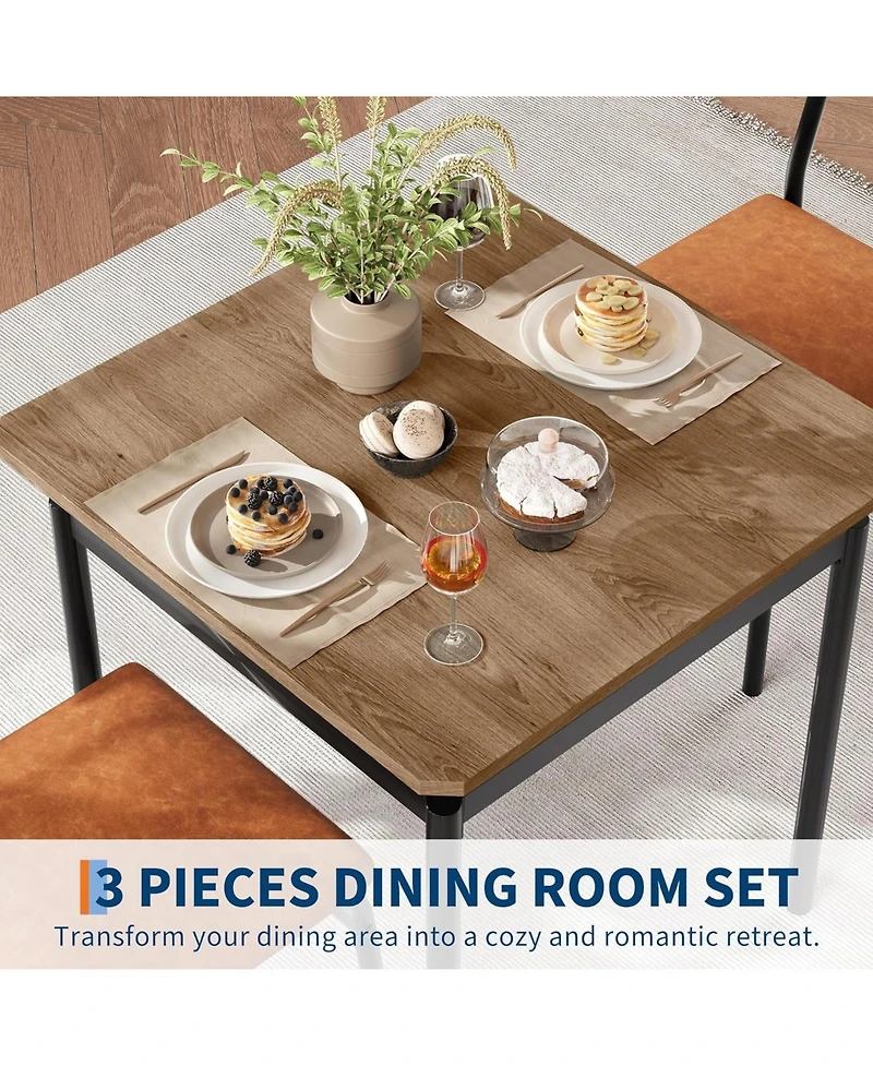 gaomon 3-Piece Dining Table Set with 2 Pu Upholstered Chairs, Wooden Top and Metal Frame for Kitchen and Dining Room