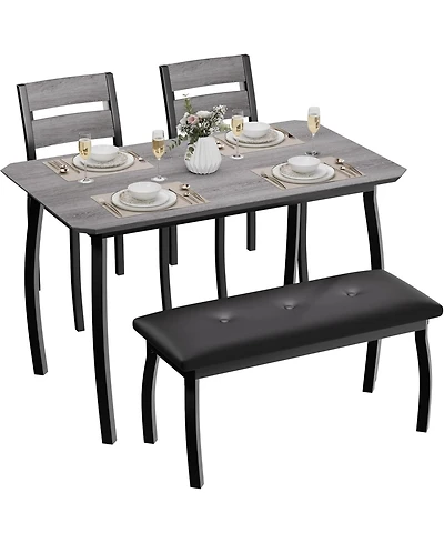 gaomon 4-Piece Farmhouse Dining Set with 2 Chairs and Bench for Small Spaces