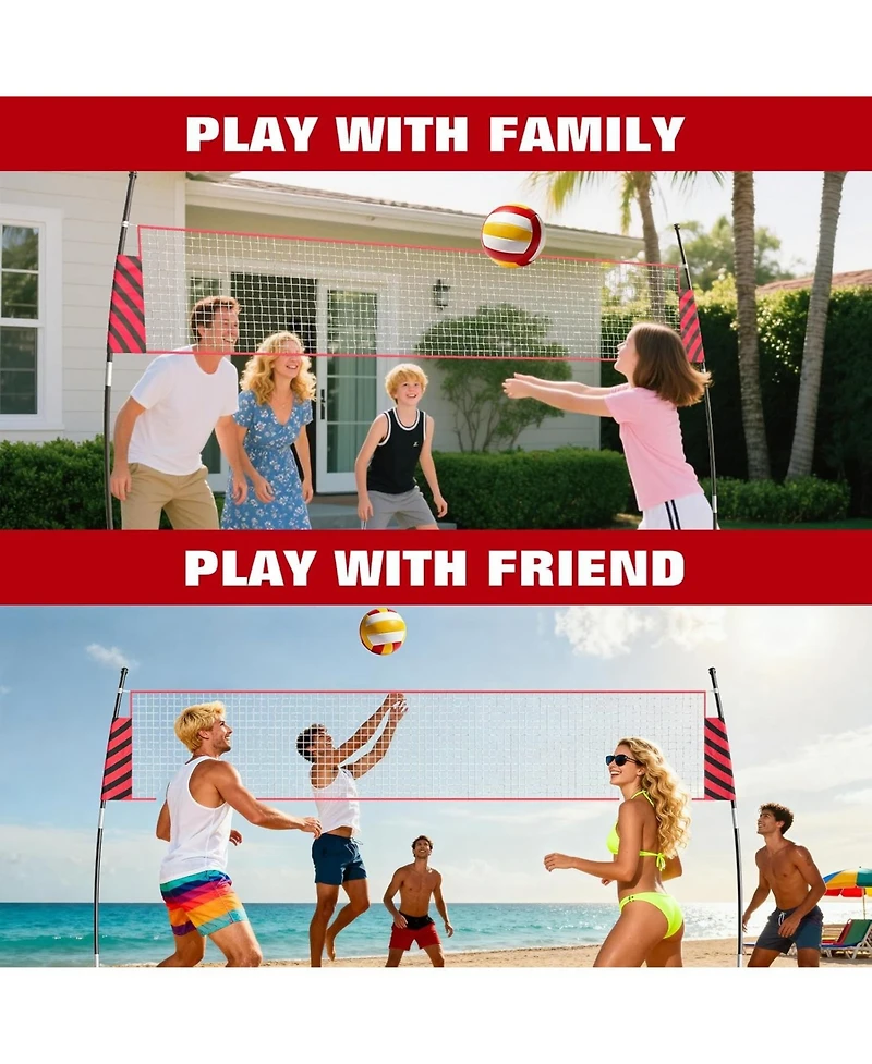 Xo Adjustable Volleyball Net System Portable Net with Poles and Carry Bag, Heavy Duty Outdoor Volleyball Set for Beach Backyard