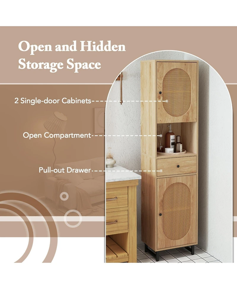 Volenca 67 Inch Tall Bathroom Cabinet Pe Rattan Floor Cabinet with 2 Doors