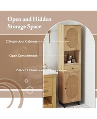 Volenca 67 Inch Tall Bathroom Cabinet Pe Rattan Floor Cabinet with 2 Doors