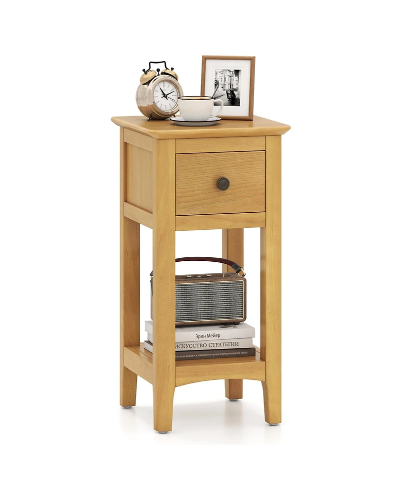 Gymax Nightstand 3-Tier Bedside Table Open Storage Shelf and Narrow Side Table