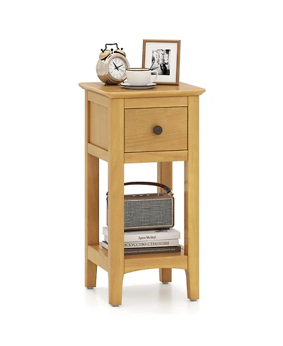 Gymax Nightstand 3-Tier Bedside Table Open Storage Shelf and Narrow Side Table