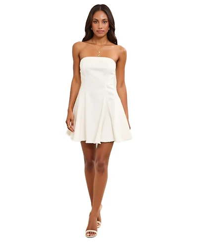 Modenaire Women's Strapless Fit-and-Flare Raw-Hem Denim Mini Dress