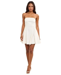 Modenaire Women's Strapless Fit-and-Flare Raw-Hem Denim Mini Dress