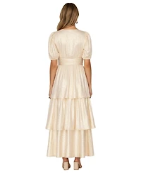 Modenaire Women's Lucille Metallic Puff-Sleeve Tiered Maxi Dress
