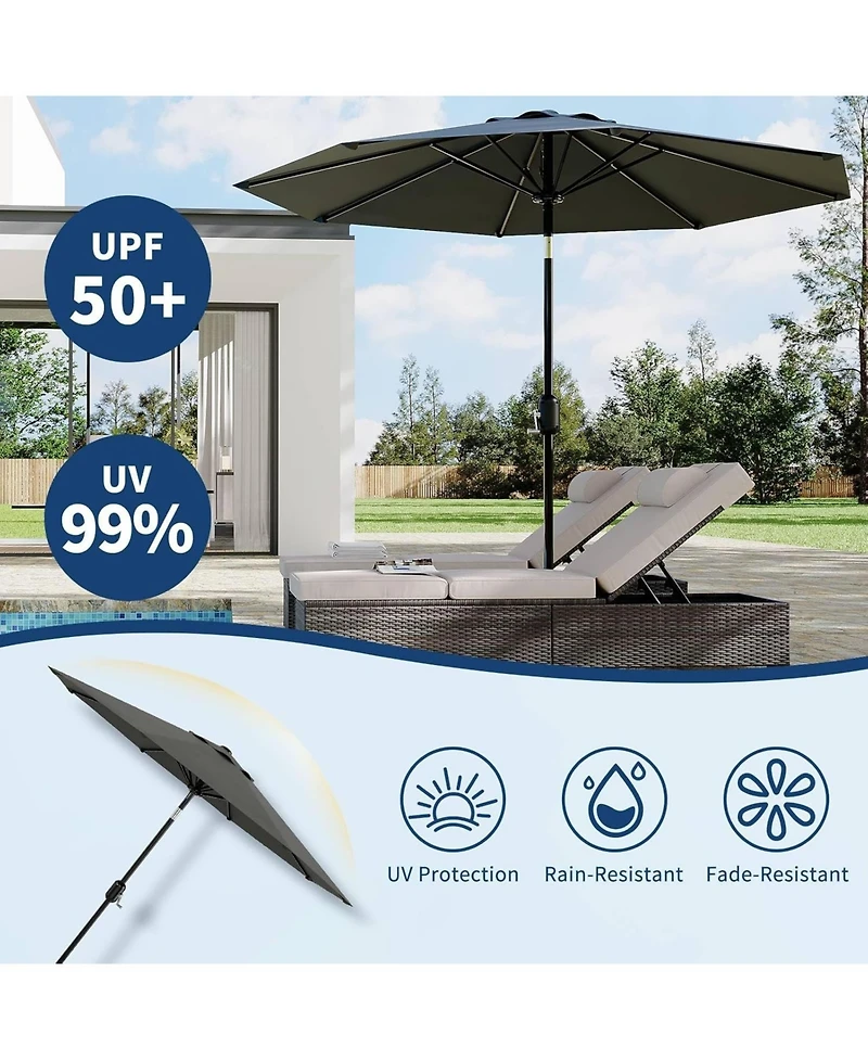 Xo 9 Ft Patio Umbrella with Tilt and Crank, Outdoor Market Table Umbrella with 8 Sturdy Ribs, Uv Resistant Deck Umbrella