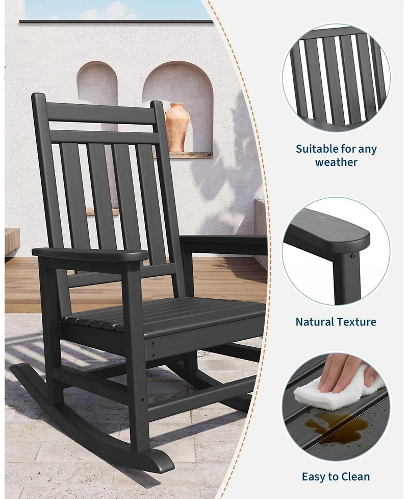 Xo 1 Pc All Weather Resistant Outdoor Hdpe Porch Rocking Chair for Balcony Backyard Porch