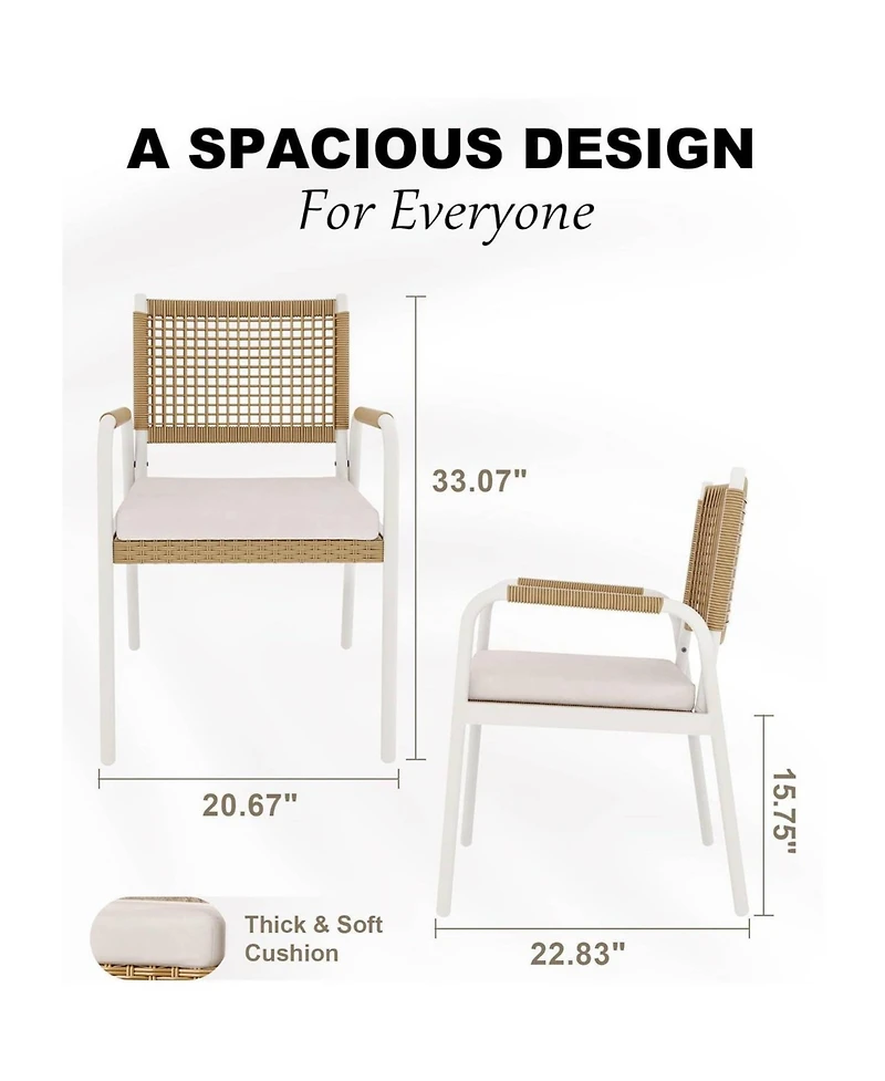 Xo Set of 2 Patio Wicker Chairs, Rattan Chairs with Metal Frame for Outdoor, Lawn, Deck, Porch, Balcony