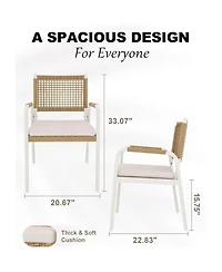 Xo Set of 2 Patio Wicker Chairs, Rattan Chairs with Metal Frame for Outdoor, Lawn, Deck, Porch, Balcony