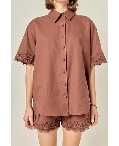 English Factory Women's Linen Lace Shirt