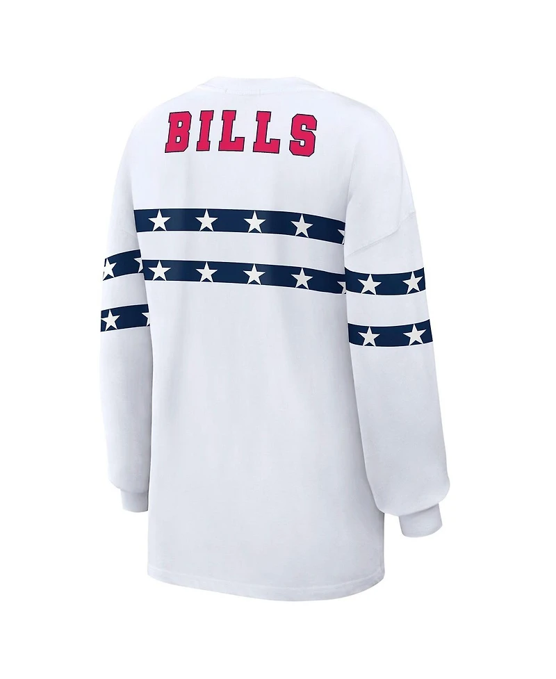 Wear by Erin Andrews Women's White Buffalo Bills Americana Stripe Long Sleeve T-Shirt