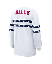 Wear by Erin Andrews Women's White Buffalo Bills Americana Stripe Long Sleeve T-Shirt