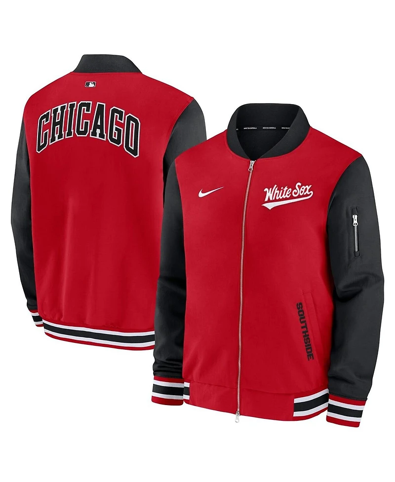 Nike Men's Red Chicago White Sox Authentic Collection City Connect Relaxed Full-Zip Bomber Jacket