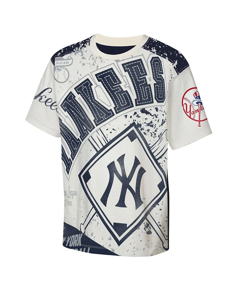 Outerstuff Big Boys and Girls Cream New York Yankees League Top Player Bold All-Over-Print T-Shirt
