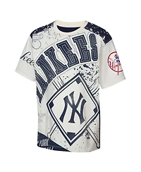 Outerstuff Big Boys and Girls Cream New York Yankees League Top Player Bold All-Over-Print T-Shirt