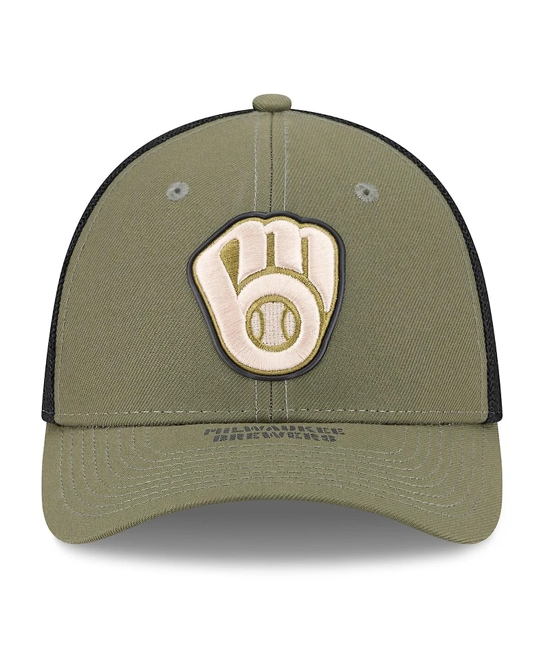 New Era Men's Olive Milwaukee Brewers 2026 Armed Forces Day 39THIRTY M-Crown Flex Hat