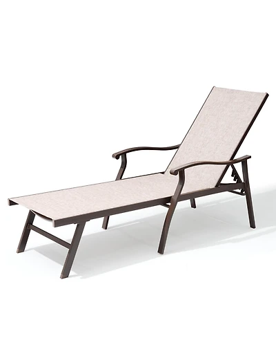 Pellebant Outdoor Patio Aluminum Adjustable Chaise Lounge Chair with Arm