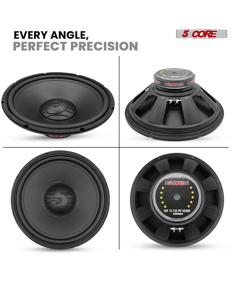 5 Core 15 Inch Woofer 500W Car Subwoofer 4Ohm Replacement Deep Sub w Poly Cone