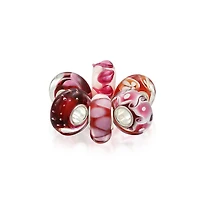 Bling Jewelry Mixed Set Red Pink Floral Murano Glass Flower Charm Bead Sterling Silver Core For Bracelet
