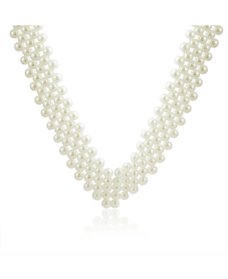 Bling Jewelry Plain Statement Fashion Simulated Pearl Collar Bib V Necklace Prom