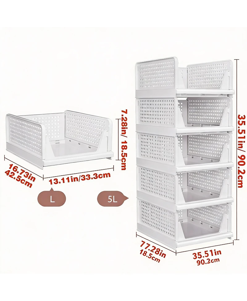 Yigii 5-Pack Stackable Storage Bins for Home Organization