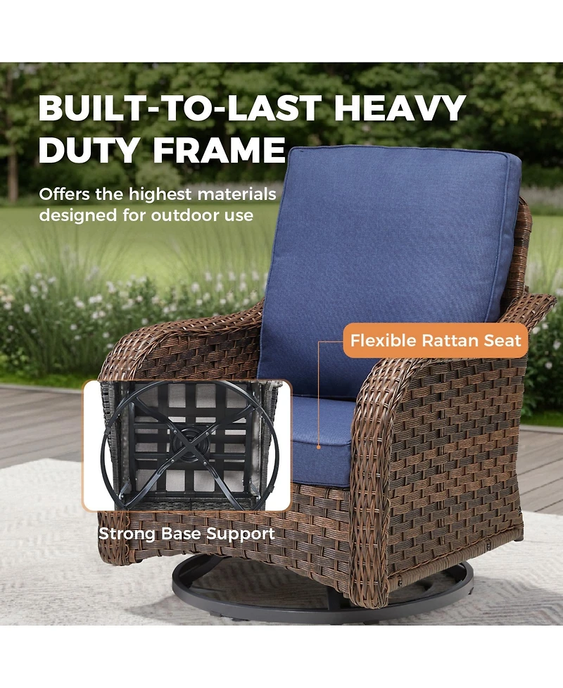 Pocassy 5 Pieces Patio Furniture Set, Outdoor Wicker Sofa Couch with Swivel Chairs Fire Pit Table, High Back All Weather Modern Conversation Sets